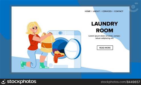 laundry room vector. interior home, bathroom modern design, wash house washer laundry room web flat cartoon illustration. laundry room vector