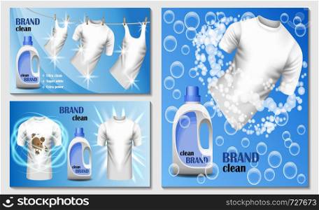 Laundry room washing banner concept set. Realistic illustration of 3 laundry room washing vector banner horizontal concepts for web. Laundry room banner concept set, realistic style