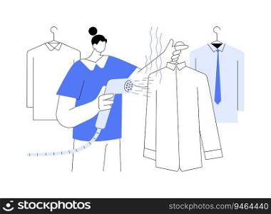 Laundry service abstract concept vector illustration. Hotel maid ironing guests shirts, hospitality business, professional people, hotel laundry service, hospitality sector abstract metaphor.. Laundry service abstract concept vector illustration.
