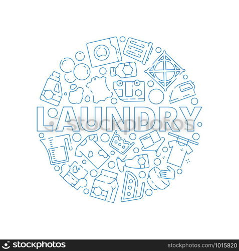 Laundry service background. Dry washing cleaning machine symbols in circle shape vector pictures. Illustration of laundry machine and clothing washing. Laundry service background. Dry washing cleaning machine symbols in circle shape vector pictures