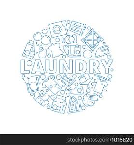 Laundry service background. Dry washing cleaning machine symbols in circle shape vector pictures. Illustration of laundry machine and clothing washing. Laundry service background. Dry washing cleaning machine symbols in circle shape vector pictures