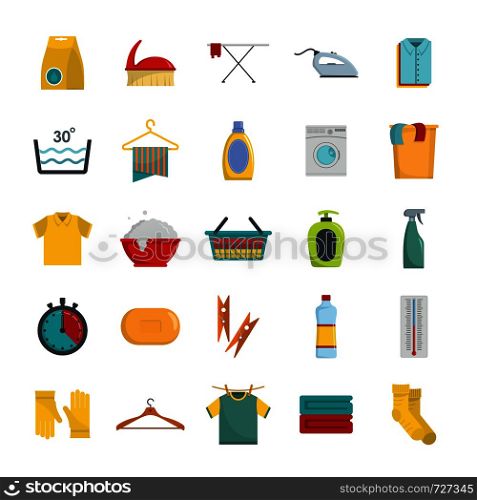 Laundry service icons set. Flat illustration of 25 laundry service vector icons for web. Laundry service icons set, flat style