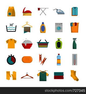 Laundry service icons set. Flat illustration of 25 laundry service vector icons for web. Laundry service icons set, flat style