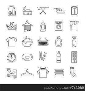 Laundry service icons set. Outline illustration of 25 laundry service vector icons for web. Laundry service icons set, outline style