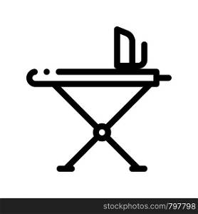 Laundry Service Ironing Equipment Vector Line Icon. Iron And Skirt-board Laundry Service, Washing Clothes Dress Linear Pictogram. Laundromat, Dry-Cleaning, Launderette Contour Illustration. Laundry Service Ironing Equipment Vector Line Icon