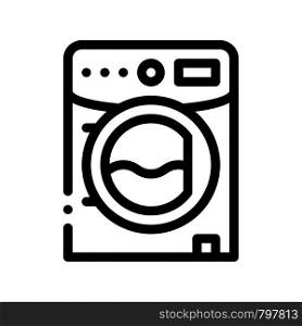 Laundry Service Machine Vector Thin Line Icon. Laundry Service Washer For Washing Clean Clothes Dress Linear Pictogram. Laundromat, Dry-Cleaning, Launderette Contour Illustration. Laundry Service Machine Vector Thin Line Icon