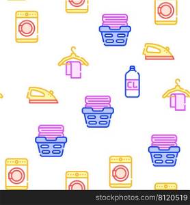 Laundry Service Tool Vector Seamless Pattern Color Line Illustration. Laundry Service Tool Vector Seamless Pattern