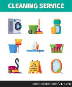 Laundry service. Washing tools cleaning items housekeeping garish vector flat collection. Illustration laundry cleaner tool, washing cleaning and housekeeping. Laundry service. Washing tools cleaning items housekeeping garish vector flat collection