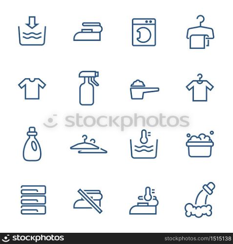 laundry simple line icons set vector illustration