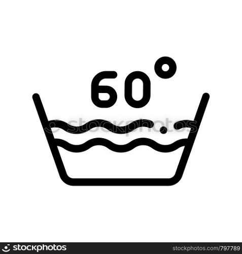 Laundry Sixty Degrees Celsius Vector Line Icon. Water Degrees Centigrade Washing Clothes Dress Service Linear Pictogram. Laundromat, Dry-Cleaning, Launderette, Stain Removal Contour Illustration. Laundry Sixty Degrees Celsius Vector Line Icon