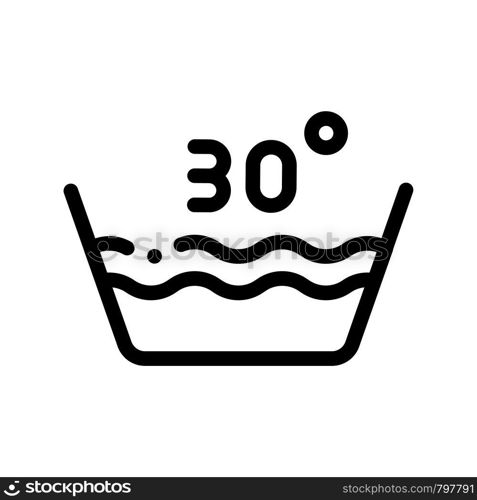 Laundry Thirty Degrees Celsius Vector Line Icon. Wash Water Degrees Centigrade Washing Things Service Linear Pictogram. Laundromat, Dry-Cleaning, Launderette, Stain Removal Contour Illustration. Laundry Thirty Degrees Celsius Vector Line Icon