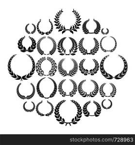 Laurel wreath icons set. Simple illustration of 25 laurel wreath vector icons for web. Laurel wreath icons set, simple style