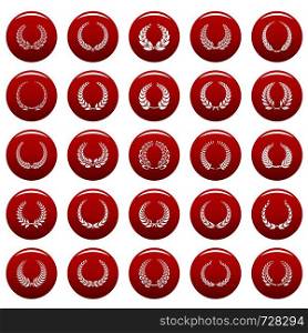 Laurel wreath icons set. Simple illustration of 25 laurel wreath vector icons red isolated. Laurel wreath icons set vetor red