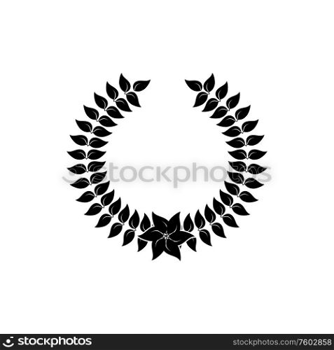 Laurel wreath isolated black frame. Vector ornamental leaves icon, winners award symbol. Victory symbol, isolated laurel wreath