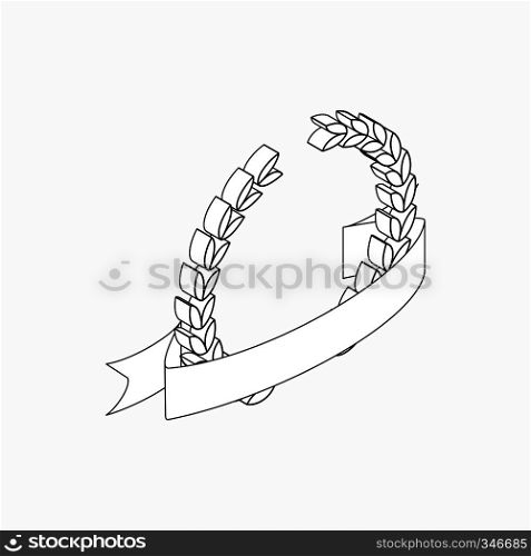 Laurel wreath with ribbon icon in isometric 3d style on a white background . Laurel wreath with ribbon icon, isometric 3d style