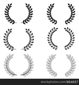 Laurel wreaths set on white background. Collection of black and white circular laurel wreaths for your web site design, logo, app, UI. achievement symbol. heraldry sign.