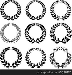 Laurel wreaths vector set. Laurel wreaths vector set. Wreath laurel insignia frame, winner wreath laurel and branch award collection illustration