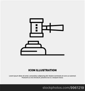 Law, Action, Auction, Court, Gavel, Hammer, Judge, Legal Line Icon Vector