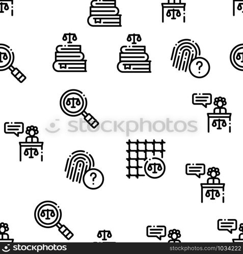 Law And Judgement Seamless Pattern Vector Thin Line. Contour Illustrations. Law And Judgement Seamless Pattern Vector