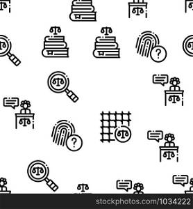 Law And Judgement Seamless Pattern Vector Thin Line. Contour Illustrations. Law And Judgement Seamless Pattern Vector
