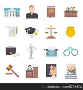 Law and judgment legal justice icon flat set isolated vector illustration