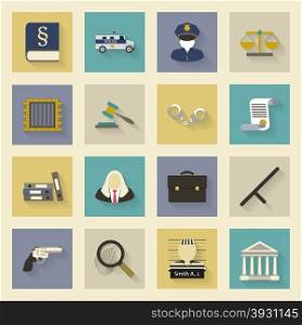 Law and justice flat icons set vector graphic illustration design