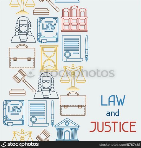 Law and justice icons seamless pattern in flat design style.