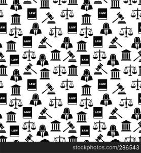 Law and justice seamless pattern. Balance and court, gavel and judge, vector illustration. Law and justice seamless pattern