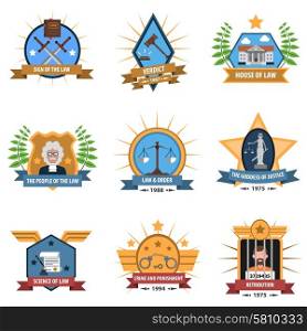 Law and quality legal service label set isolated vector illustration. Law Label Set