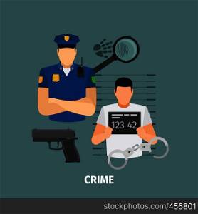 Law concept with crime. Policeman and criminal vector illustration. Law concept with crime