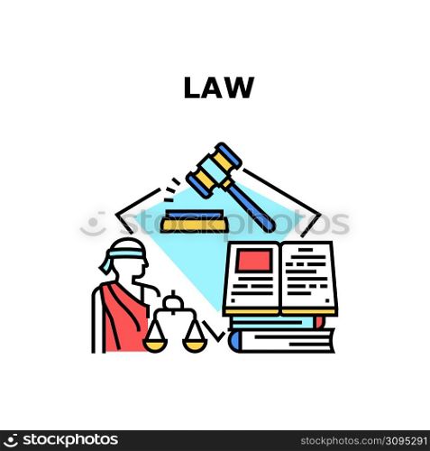 Law Consulting Vector Icon Concept. Law Consulting And Advocate Professional Work, Lawyer Researching Constitution And Protect Rights In Court. Notary Consultation Color Illustration. Law Consulting Vector Concept Color Illustration