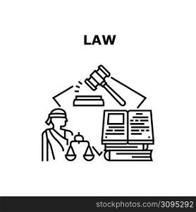 Law Consulting Vector Icon Concept. Law Consulting And Advocate Professional Work, Lawyer Researching Constitution And Protect Rights In Court. Notary Consultation Black Illustration. Law Consulting Vector Concept Black Illustration