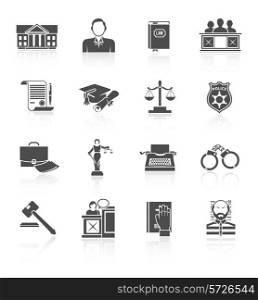 Law court and criminal symbols icon black set isolated vector illustration