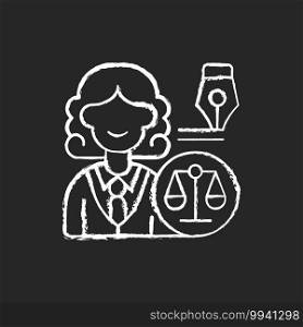 Law department chalk white icon on black background. Dealing with legal affairs. Ensuring company legality and compliance actions. Litigation, investigation. Isolated vector chalkboard illustration. Law department chalk white icon on black background