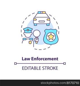 Law enforcement concept icon. Public safety. Police service. Justice system abstract idea thin line illustration. Isolated outline drawing. Editable stroke. Arial, Myriad Pro-Bold fonts used. Law enforcement concept icon