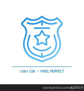 Law enforcement pixel perfect gradient linear vector icon. Police department service. Activity for citizens protection. Thin line color symbol. Modern style pictogram. Vector isolated outline drawing. Law enforcement pixel perfect gradient linear vector icon