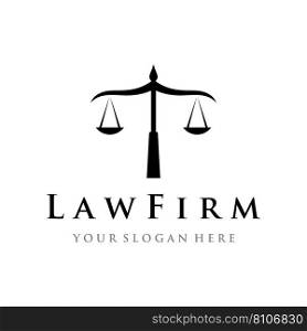 Law firm and attorney Logo.Justice template with pillar, sword and scales concept.Vector illustration.