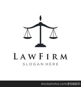 Law firm and attorney Logo.Justice template with pillar, sword and scales concept.Vector illustration.