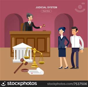 Law horizontal banner set with judical system elements and Vector detailed character the judge and the lawyer, cool flat illustration isolated vector. Law horizontal banner set with judical system elements isolated vector illustration