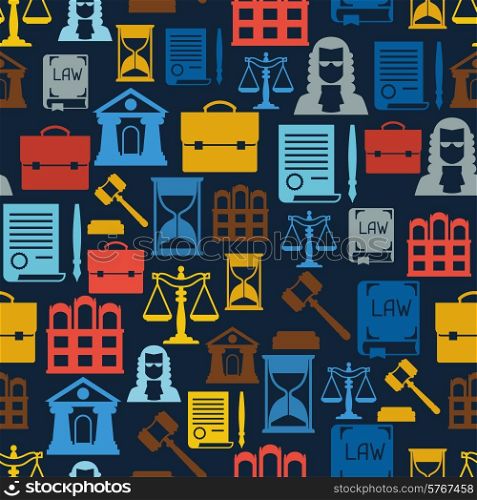 Law icons seamless pattern in flat design style.