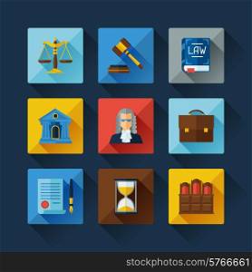 Law icons set in flat design style.