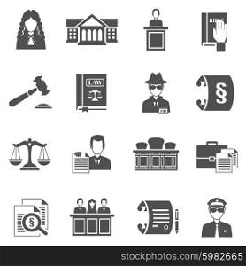 Law justice and crime black icons set isolated vector illustration. Law Icons Set
