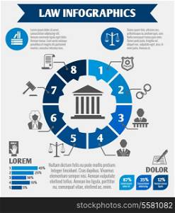 Law legal justice infographics with charts diagrams and legislation elements vector illustration