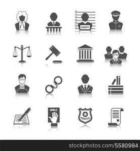 Law legal justice judge and legislation icons set with scales court gavel isolated vector illustration