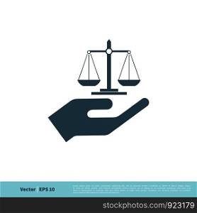 Law Office Logo Template, Hand and Scale of Justice Icon Vector Illustration Design. Vector EPS 10.