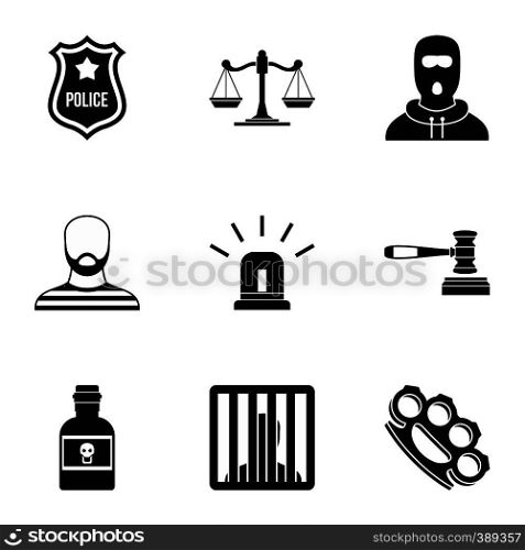 Lawlessness icons set. Simple illustration of 9 lawlessness vector icons for web. Lawlessness icons set, simple style