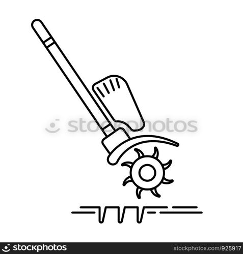 Lawn aeration machine - outline icon, lawn grass care service, gardening and landscape design, isolated simple sing with aerator on white background, vector for web, app. Lawn Care Vector