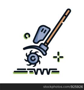 Lawn care and aeration - color filled outline icon, lawn grass service, gardening and landscaping, isolated simple sing with aerating tool on white background, vector for web, app. Lawn Care Vector