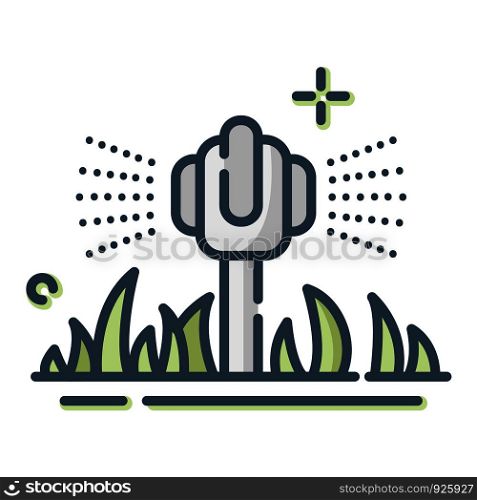 Lawn care and automatic watering - color filled outline icon, lawn grass service, gardening and landscaping, isolated simple sing with tool for watering on white background, vector for web, app. Lawn Care Vector
