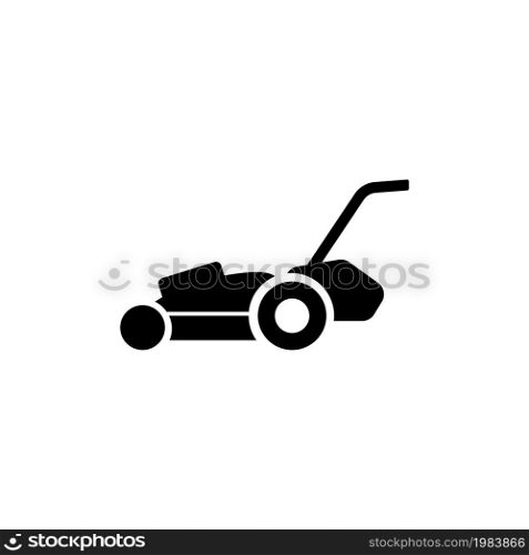 Lawn Mower, Gardening Grass Cutter. Flat Vector Icon illustration. Simple black symbol on white background. Lawn Mower, Gardening Grass Cutter sign design template for web and mobile UI element. Lawn Mower, Gardening Grass Cutter Flat Vector Icon